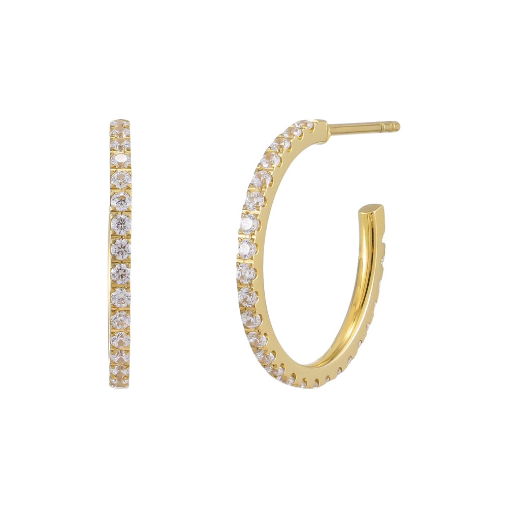 Crown hoops 14k gold-plated stainless steel/cubic zirkonia. Ø20 mm.