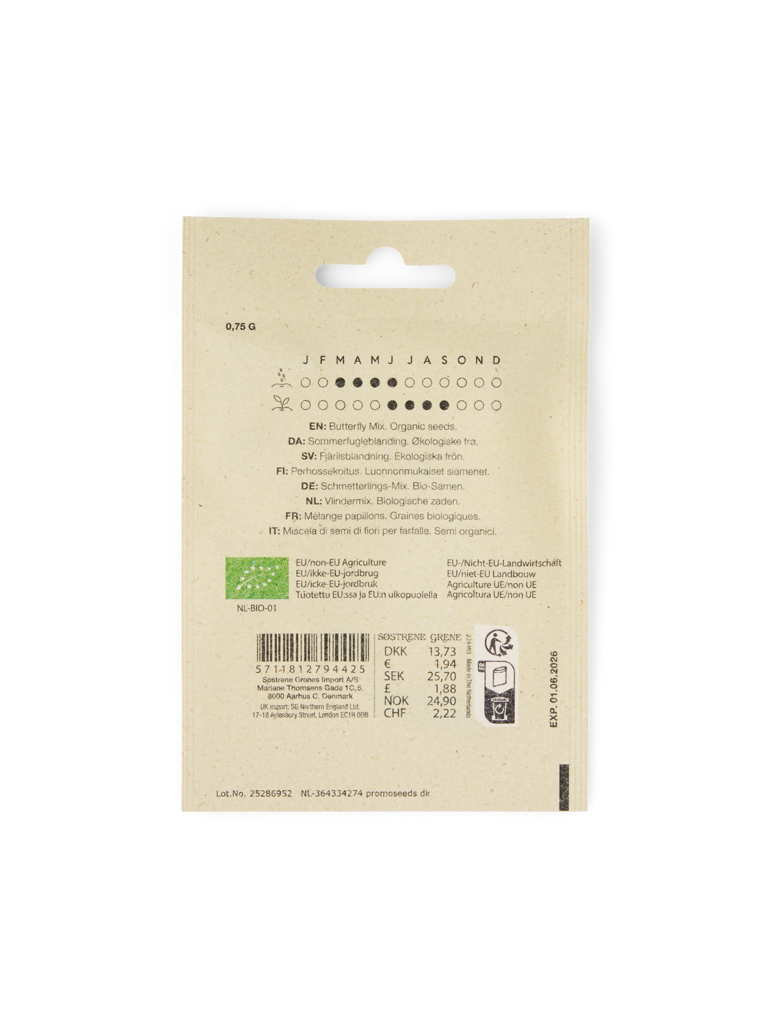 Organic butterfly mix seeds 0.75 g.