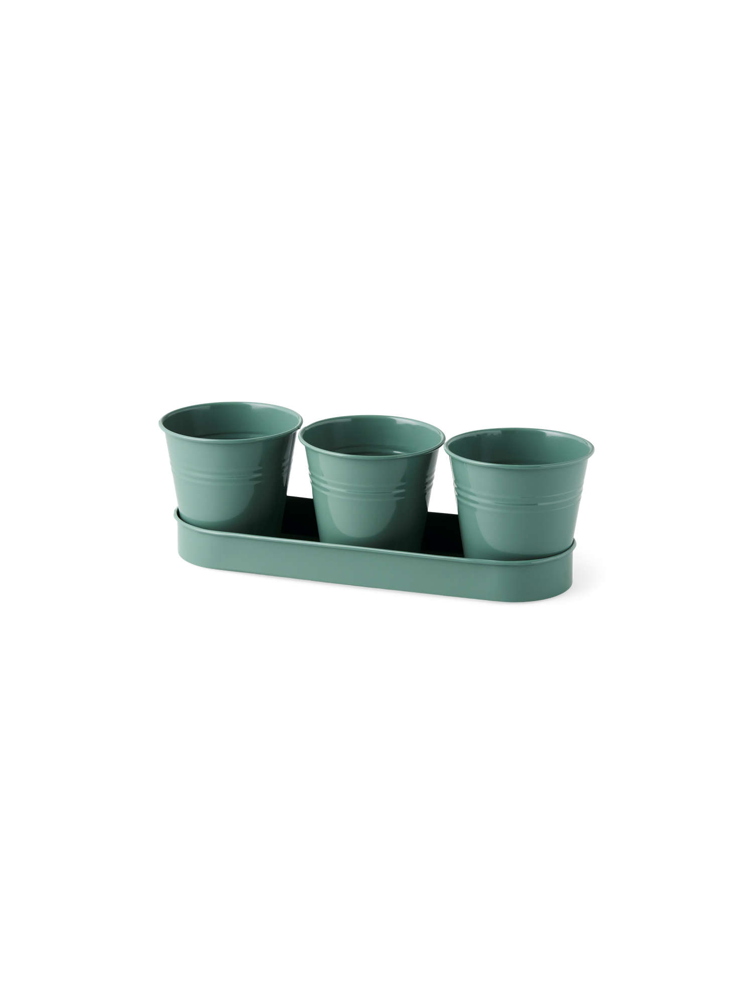 Flowerpots with tray Metal. 33 x 11 cm. Ø10.5 cm. 3 pots.