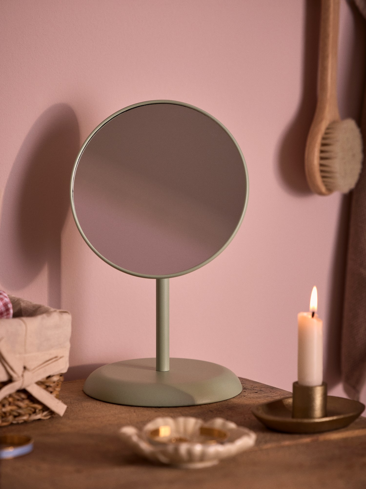 Table mirror Metal/glass. Ø17 x 27.5 cm.