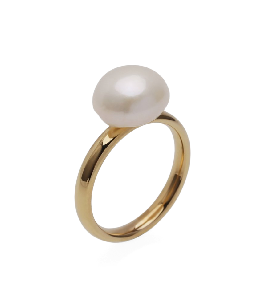 Pearl ring S 14k gold-plated stainless steel/freshwater pearl. Ø17 mm.