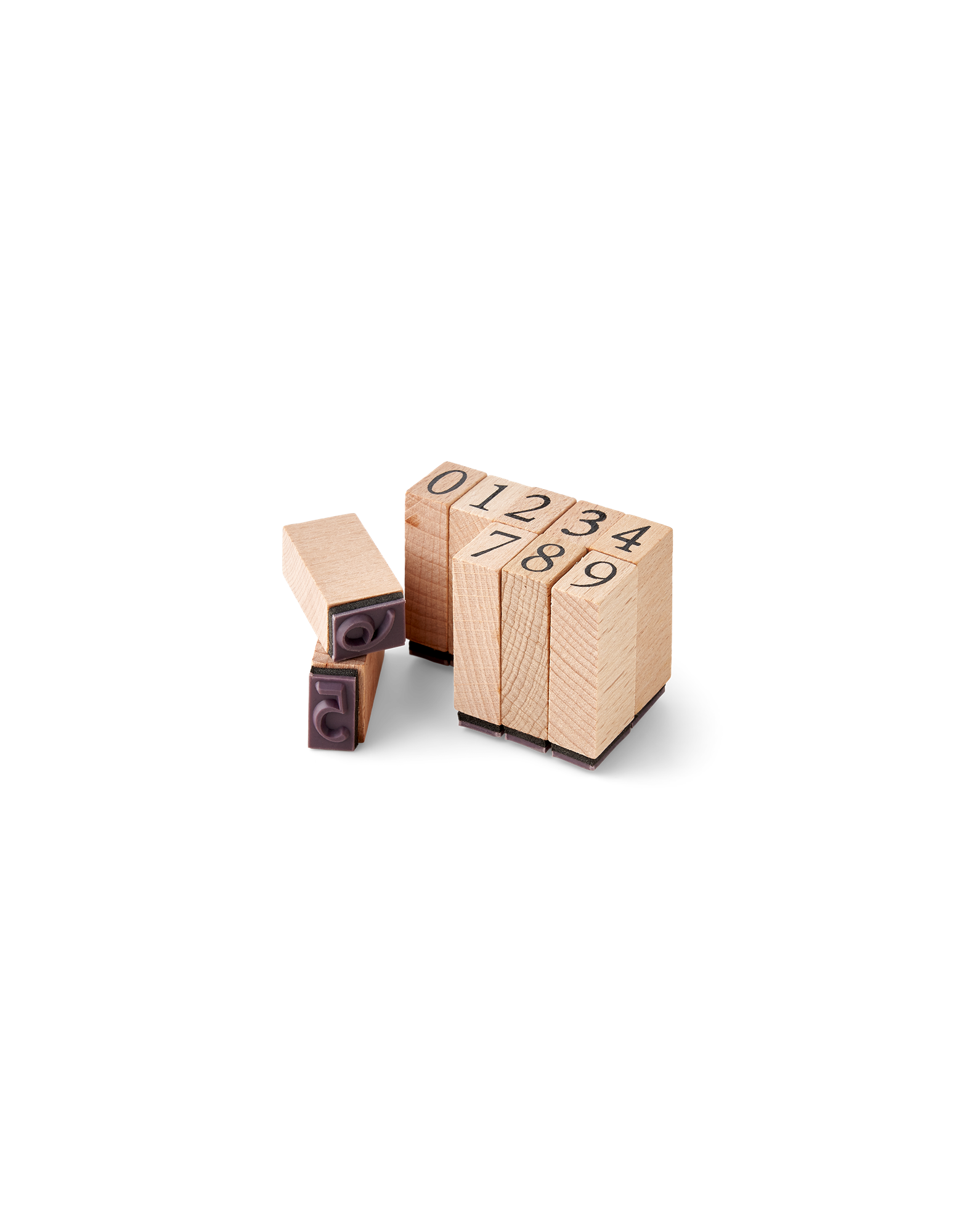 Number stamp set Beech wood/rubber. 1,5 x 1 x 3 cm.