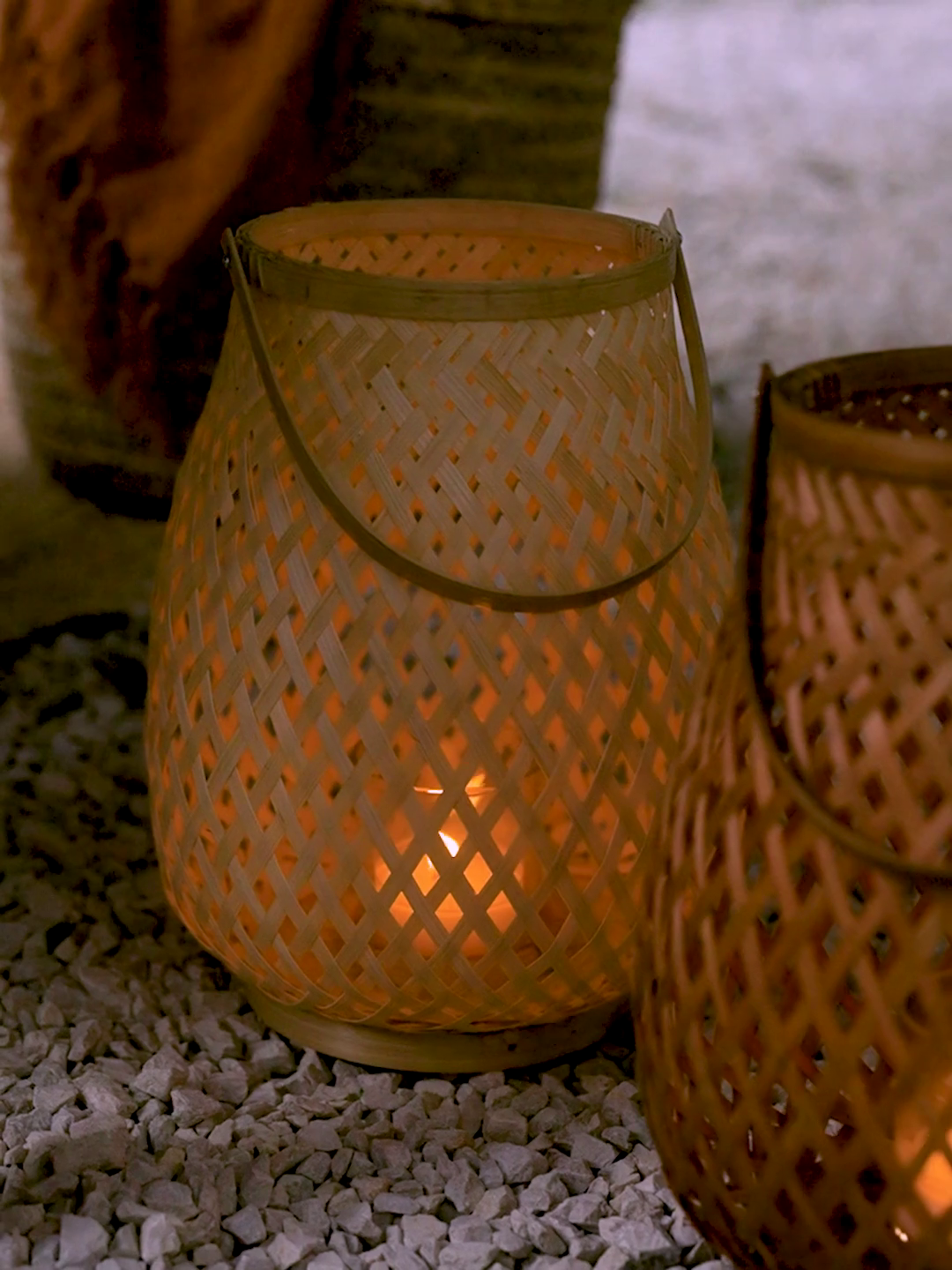 Lantern Bamboo/glass. Ø23 x 28 cm.