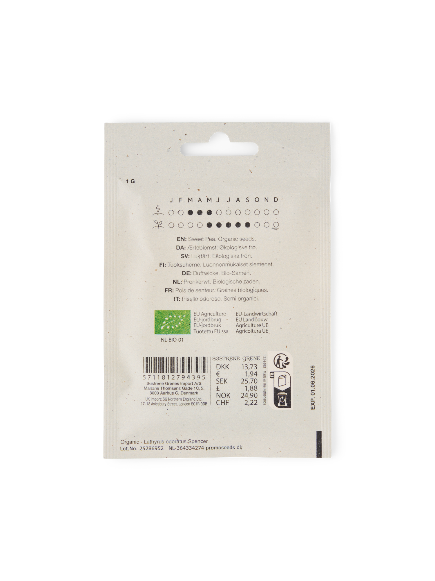 Organic sweet pea seeds 1 g.