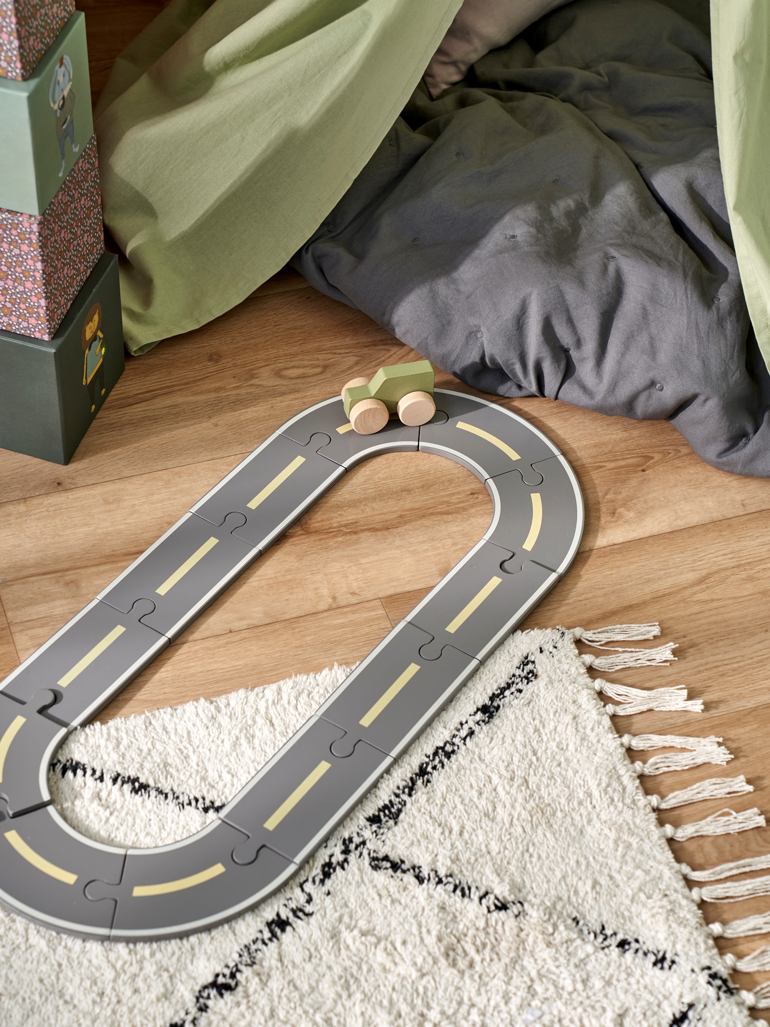 Toy tracks and car Plywood/schima superbar/iron/MDF.