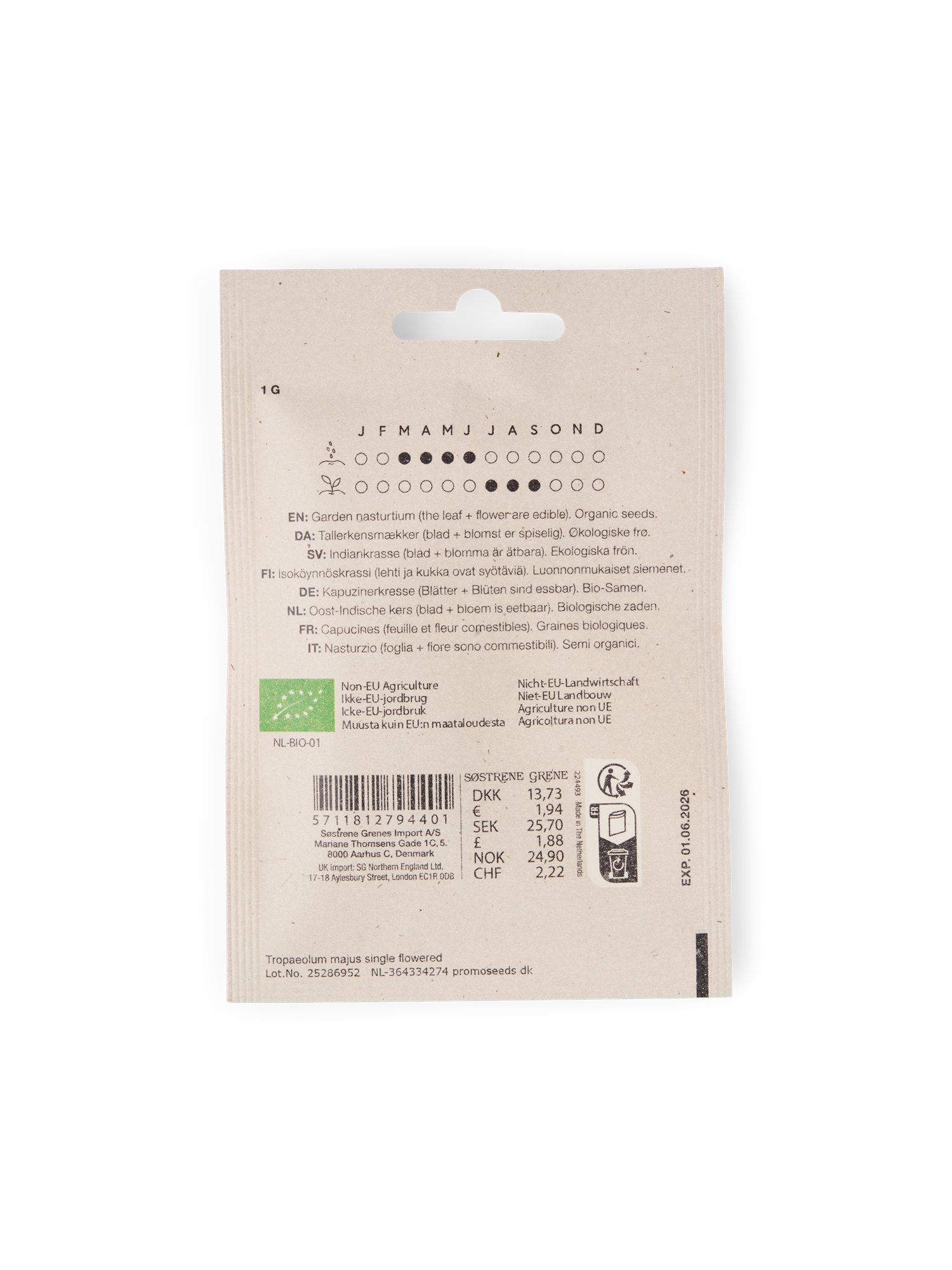 Organic garden nasturtium seeds 1 g.