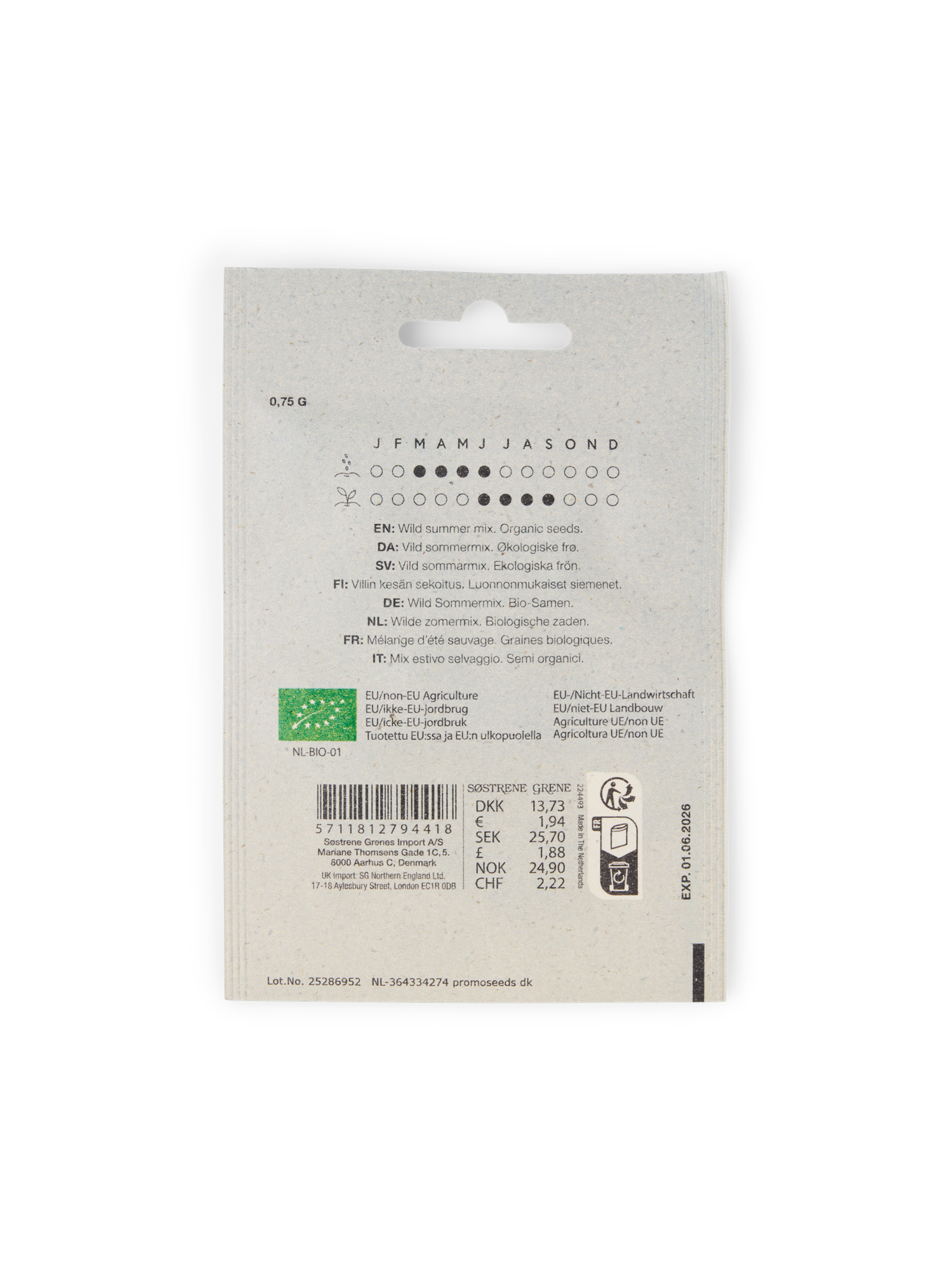 Organic wildflower seed mix 0.75 g.