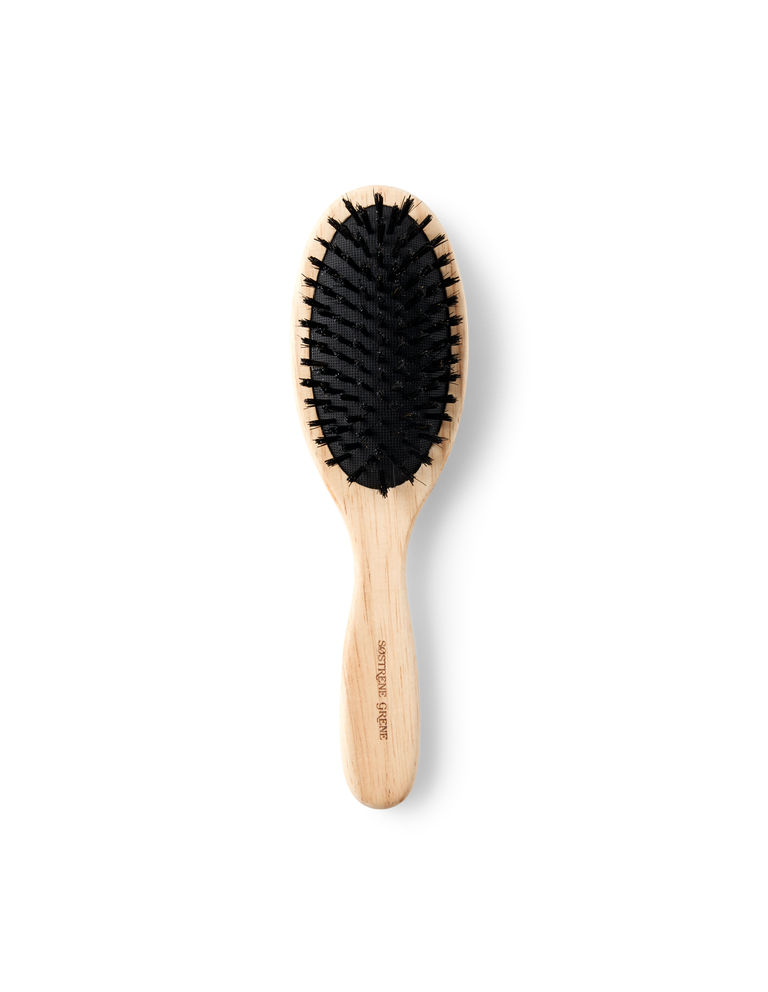 Hair brush Rubber wood/bristle hair/nylon. 4.5 x 22 x 3.5 cm.