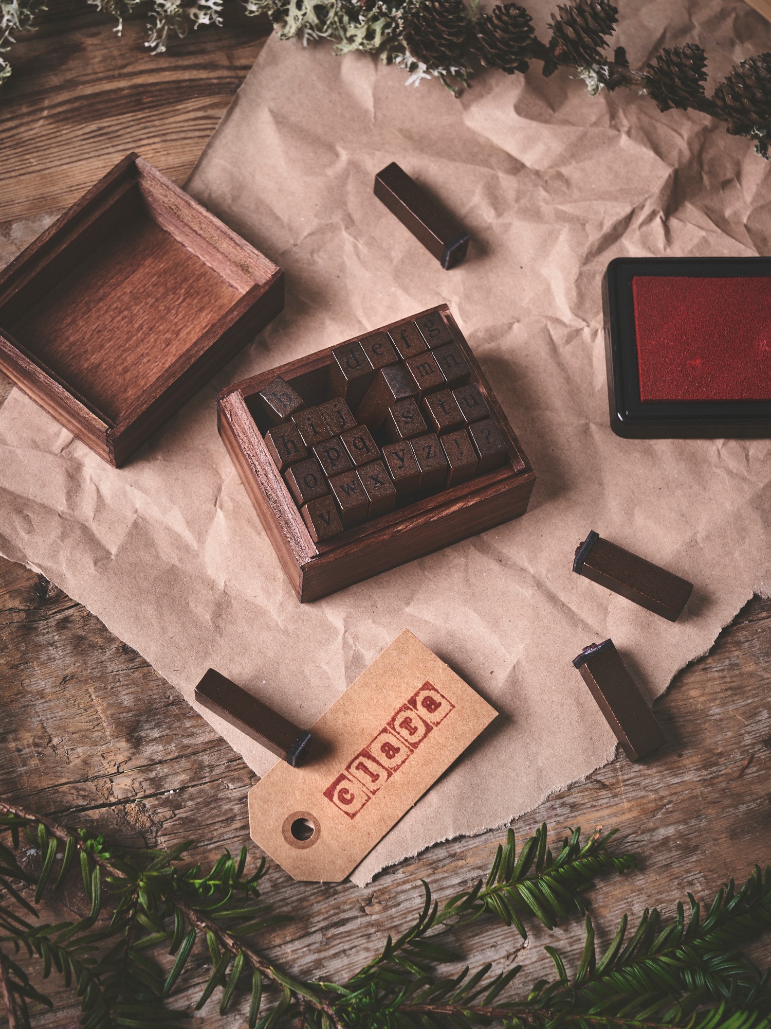 Alphabet stamps Pinewood. 28 pcs.