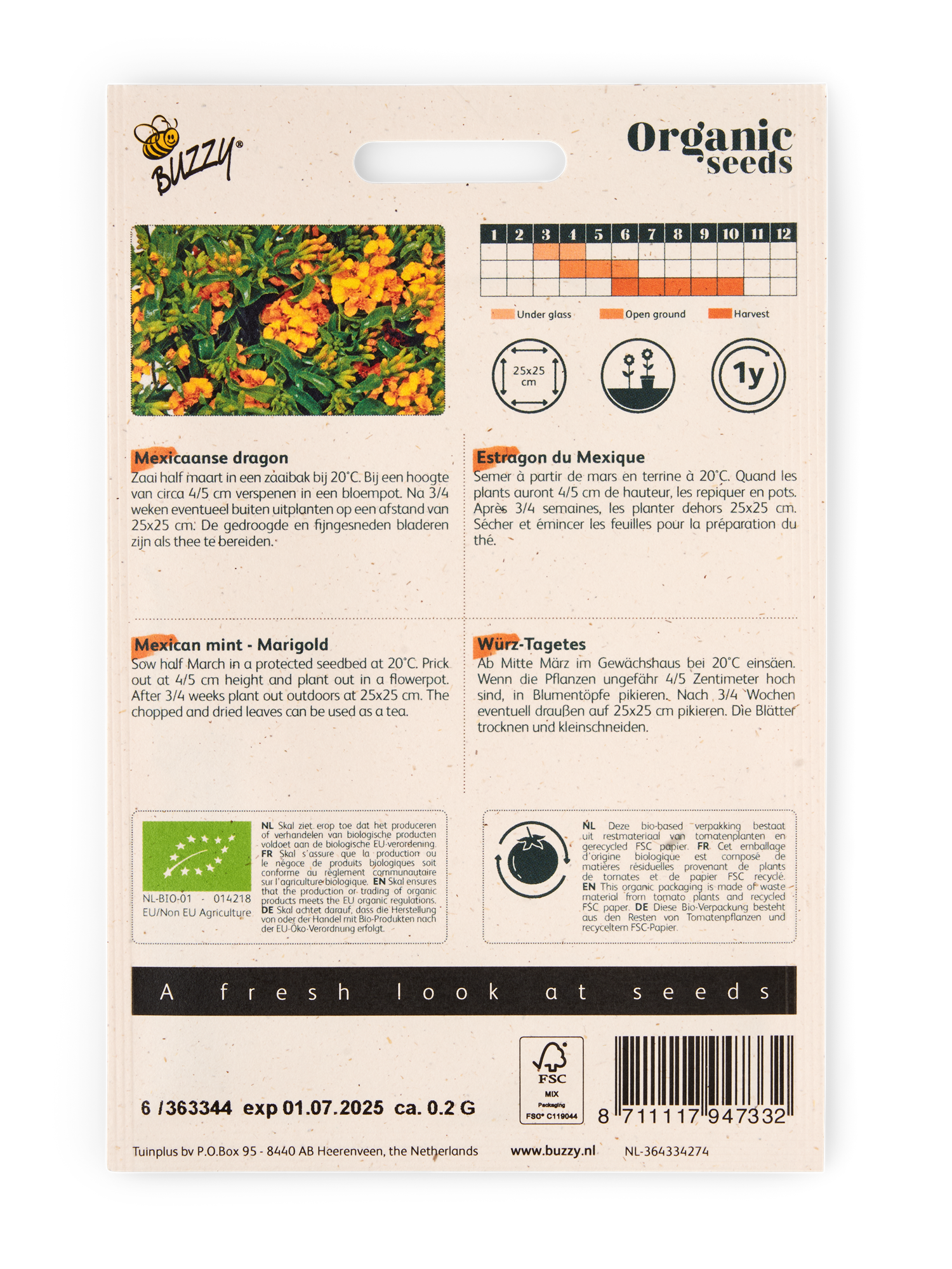Buzzy® Organic Mexican Mint Marigold Seeds. 0.2 g.