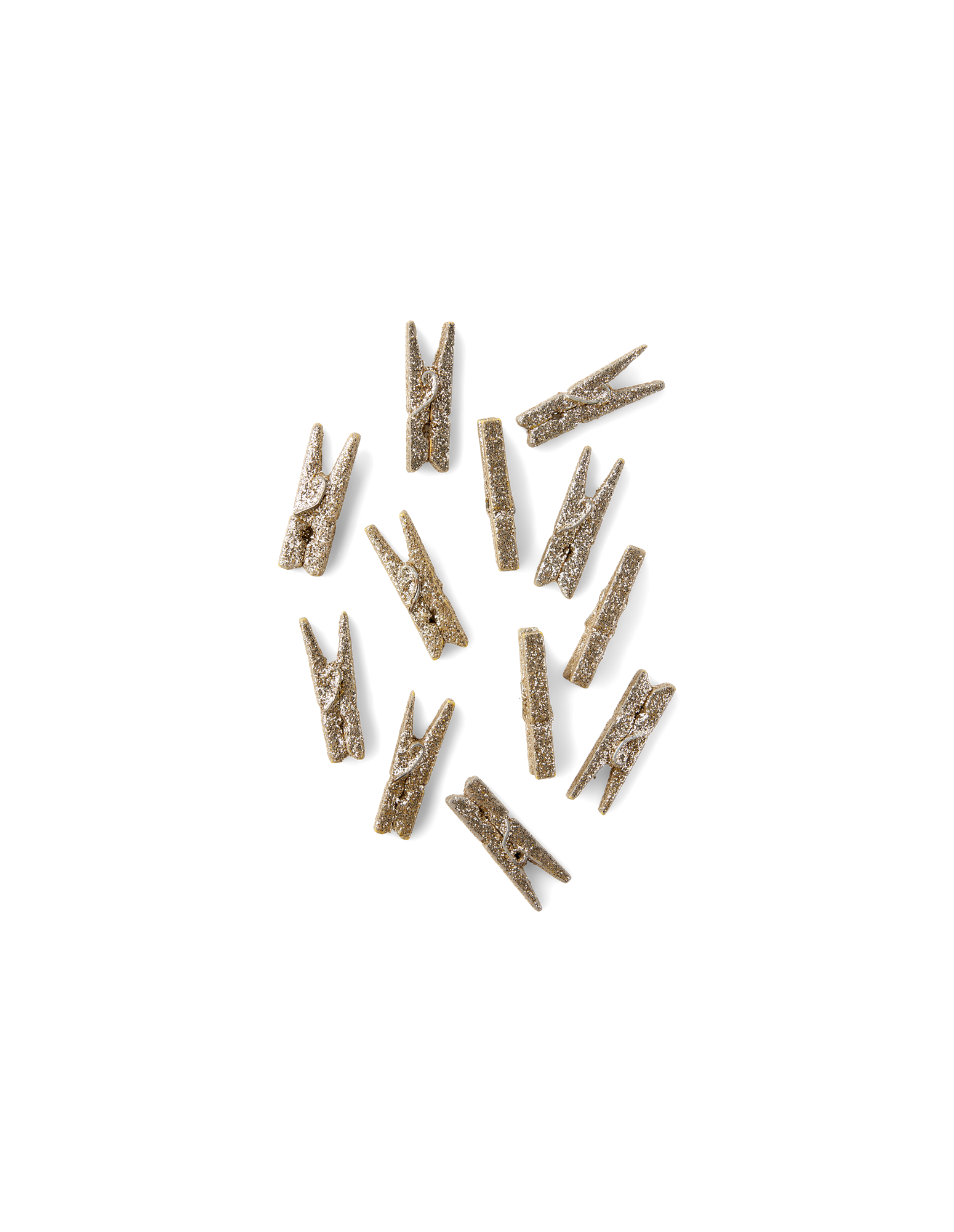 Pegs with glitter Birch wood/PET/iron. 4 x 0.4 cm. 12 pcs.