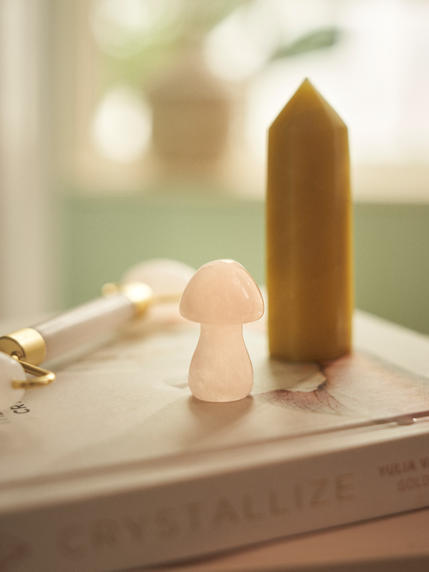 Gua sha mushroom Rose quartz and Blue-vein Jade.