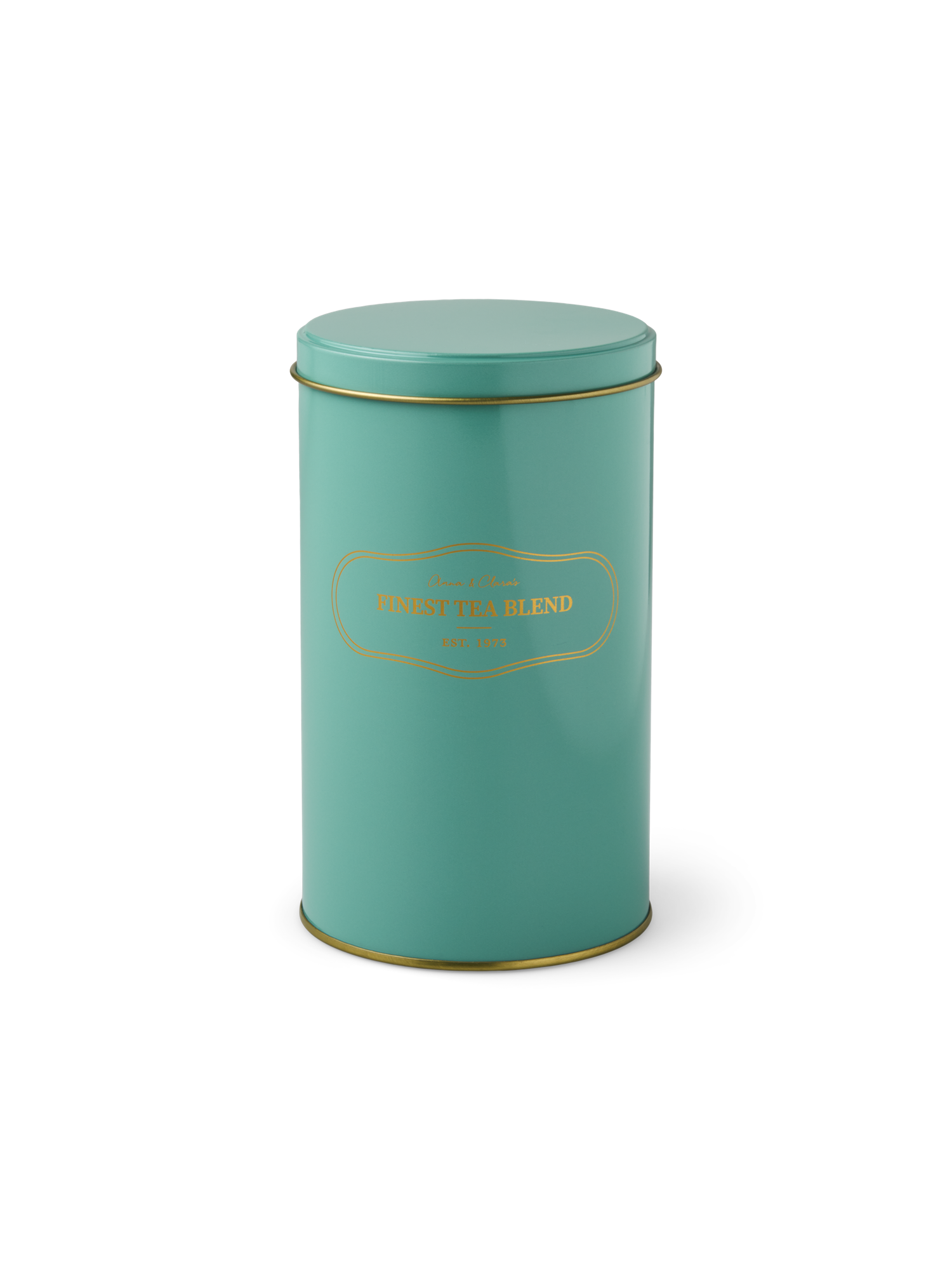 Tea caddy Tin. 9.5 x 16 cm.