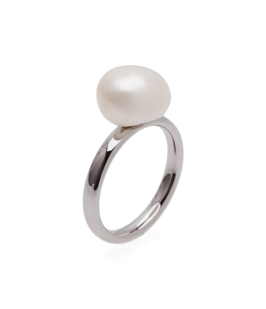 Pearl ring S Stainless steel/freshwater pearl. Ø17 mm.