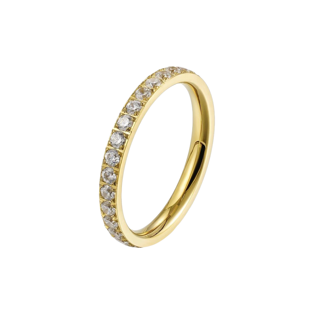 Crown ring S 14k gold-plated stainless steel/cubic zirkonia. Ø17 mm.