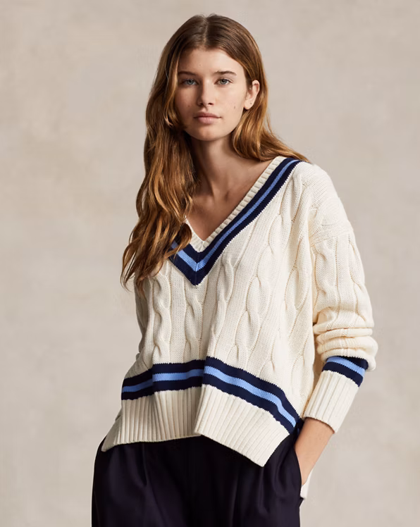 Cable-Knit Cotton Cricket Jumper