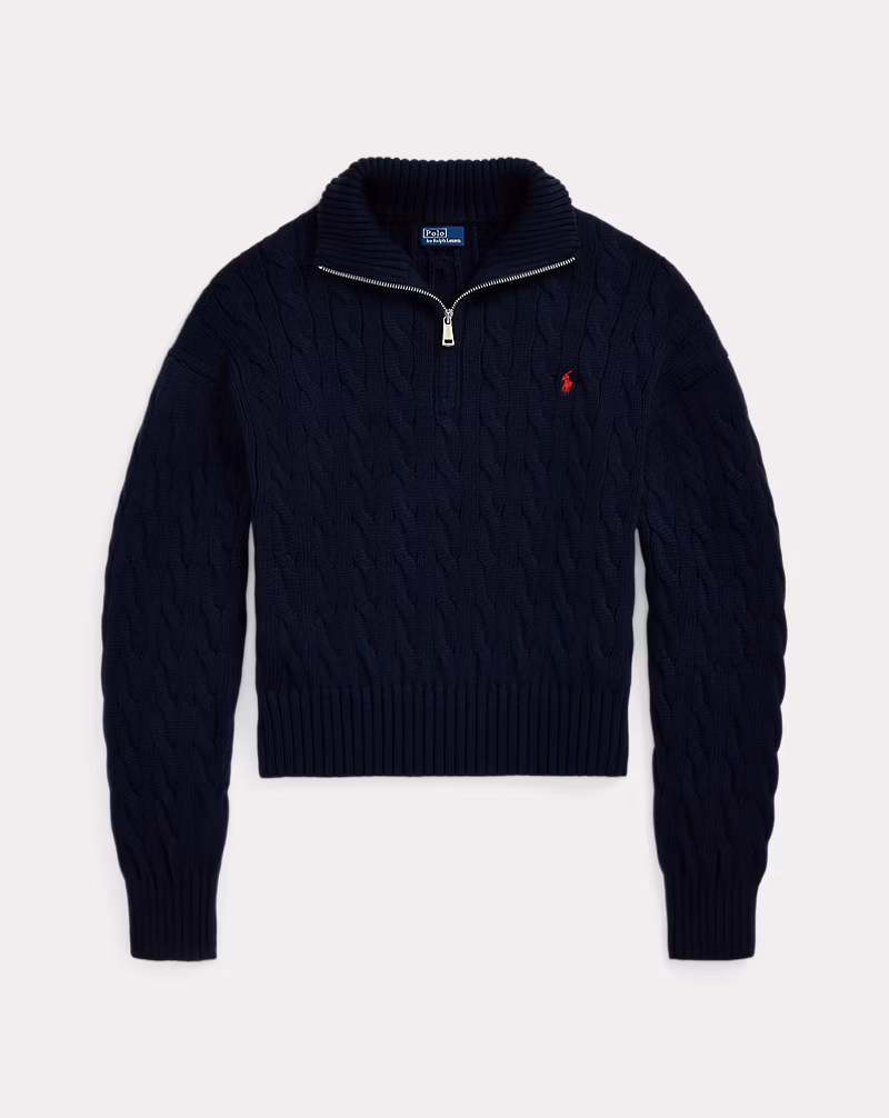 Cable-Knit Cotton Quarter-Zip Sweater