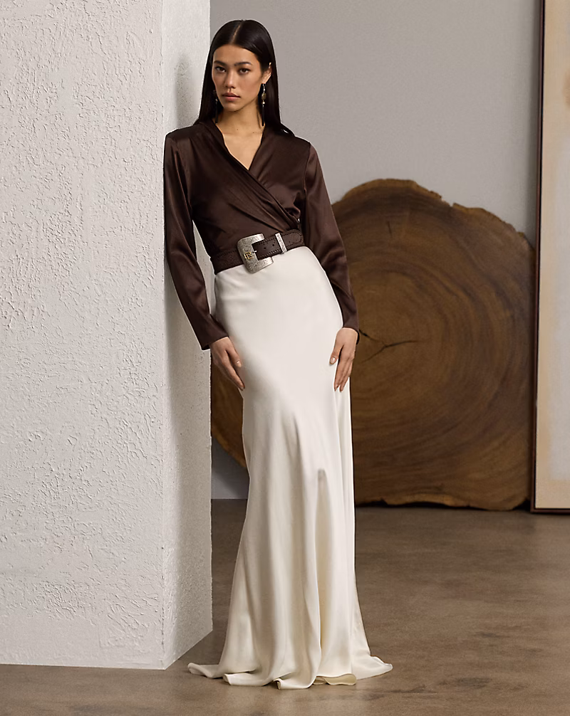 Shea Stretch Silk Charmeuse Wrap Blouse