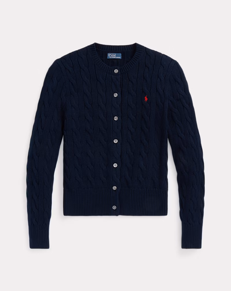 Cable-Knit Cotton Crewneck Cardigan