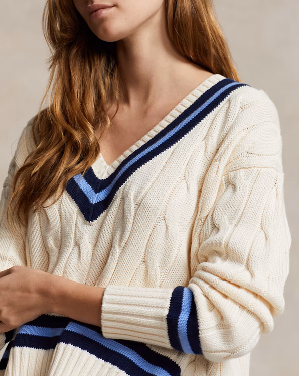 Cable-Knit Cotton Cricket Jumper