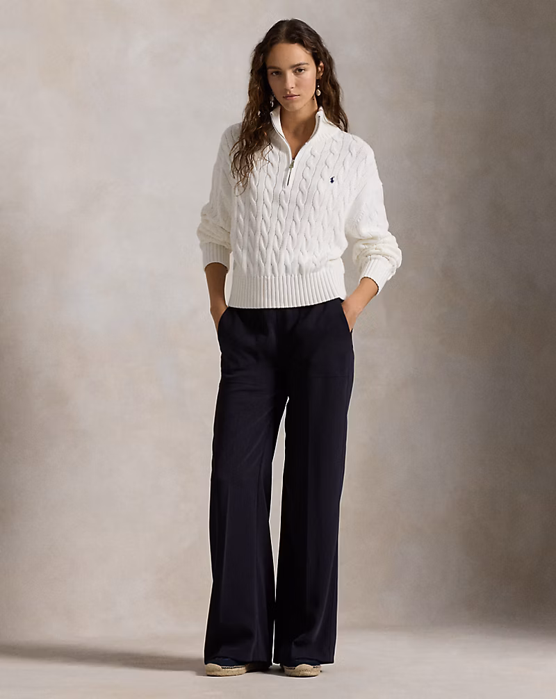 Cable-Knit Cotton Quarter-Zip Sweater