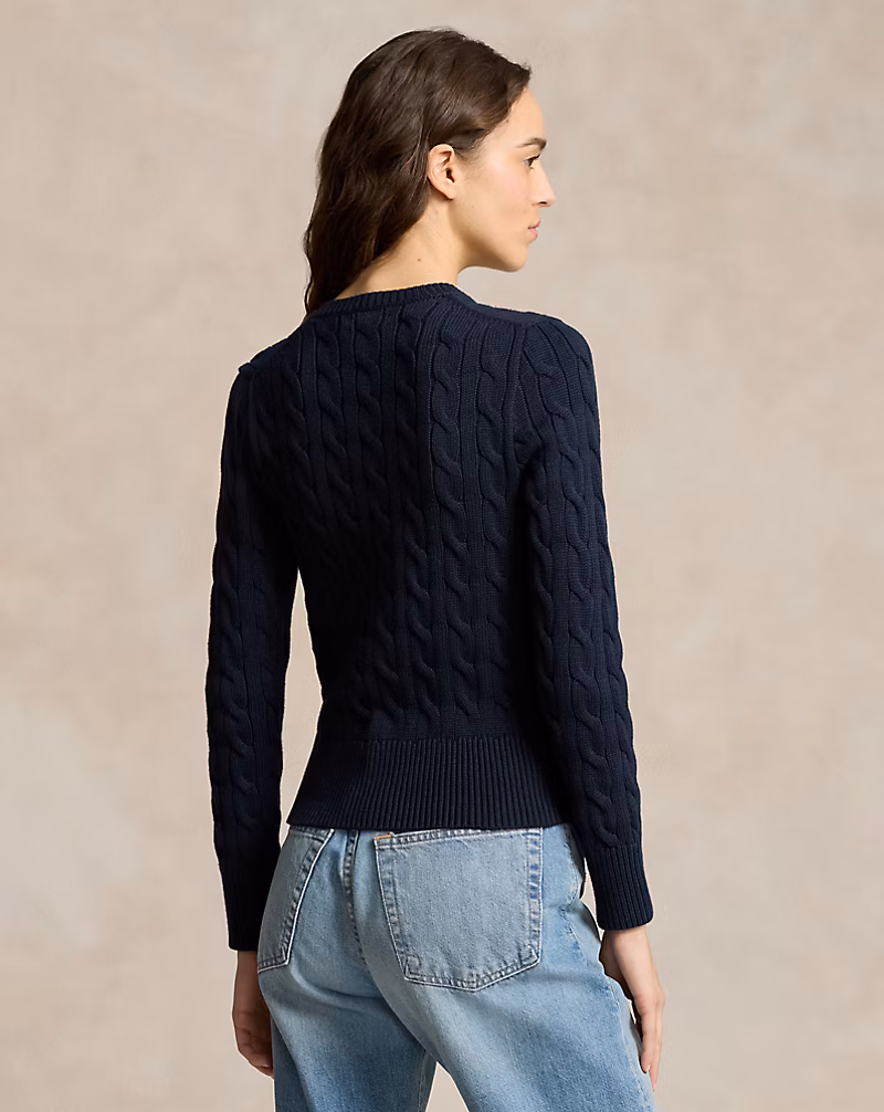 Cable-Knit Cotton Crewneck Cardigan