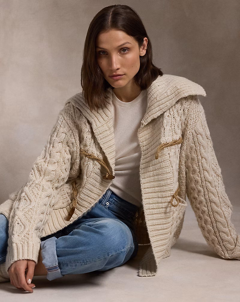 Ralph Lauren Aran-Knit Wool Toggle Cardigan