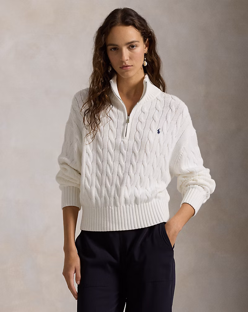 Cable-Knit Cotton Quarter-Zip Sweater
