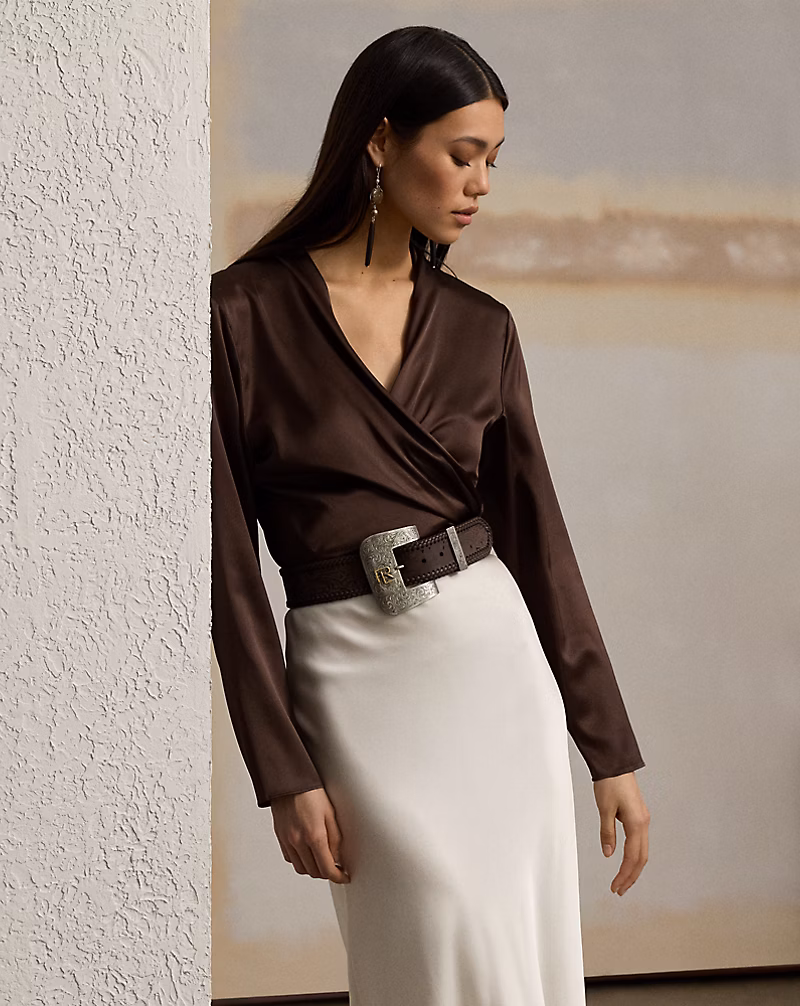 Shea Stretch Silk Charmeuse Wrap Blouse