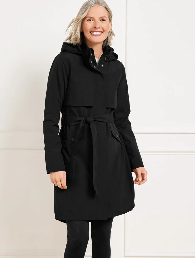 Crinkle Weave Hooded Trench Coat
