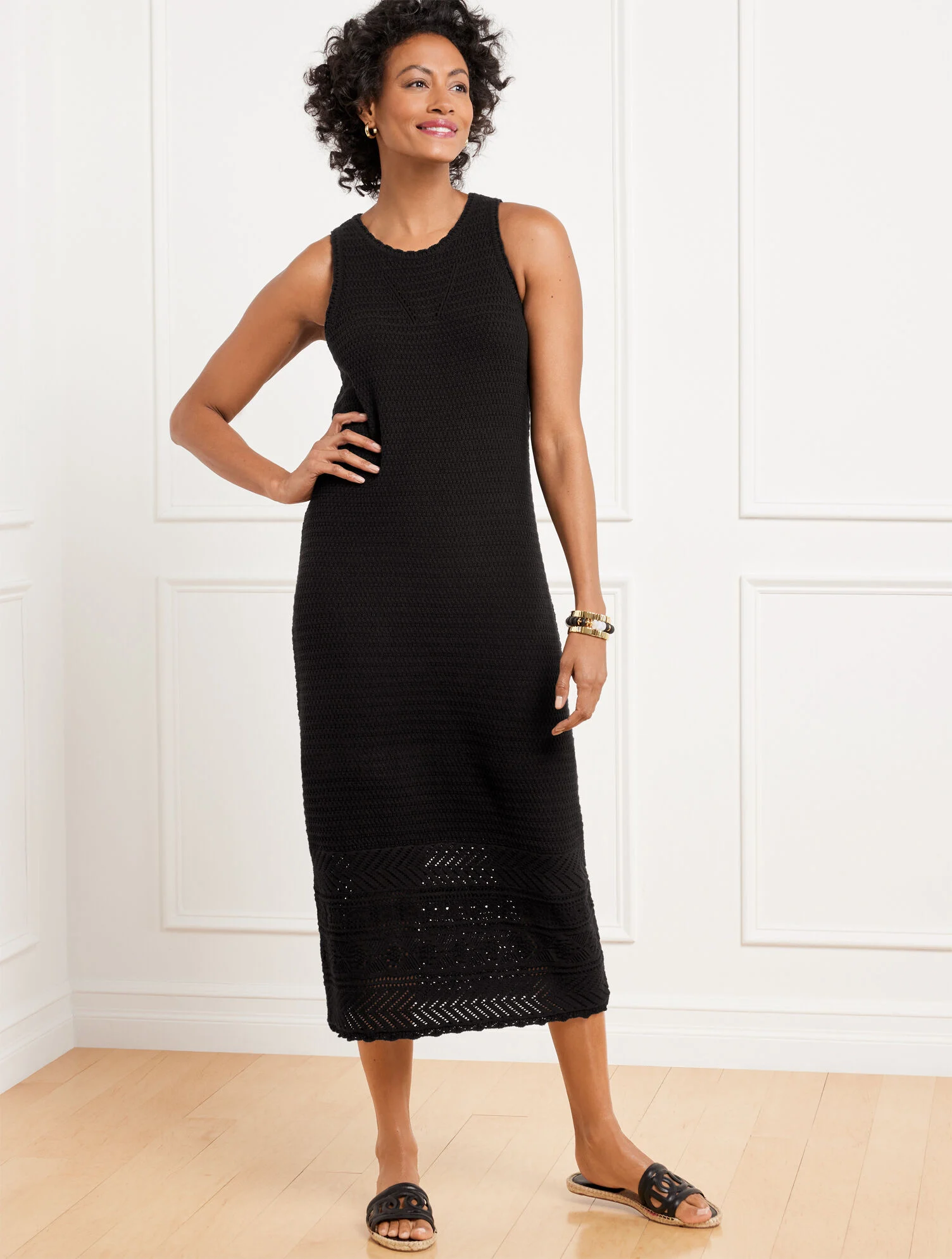 Crochet Pointelle Midi Dress