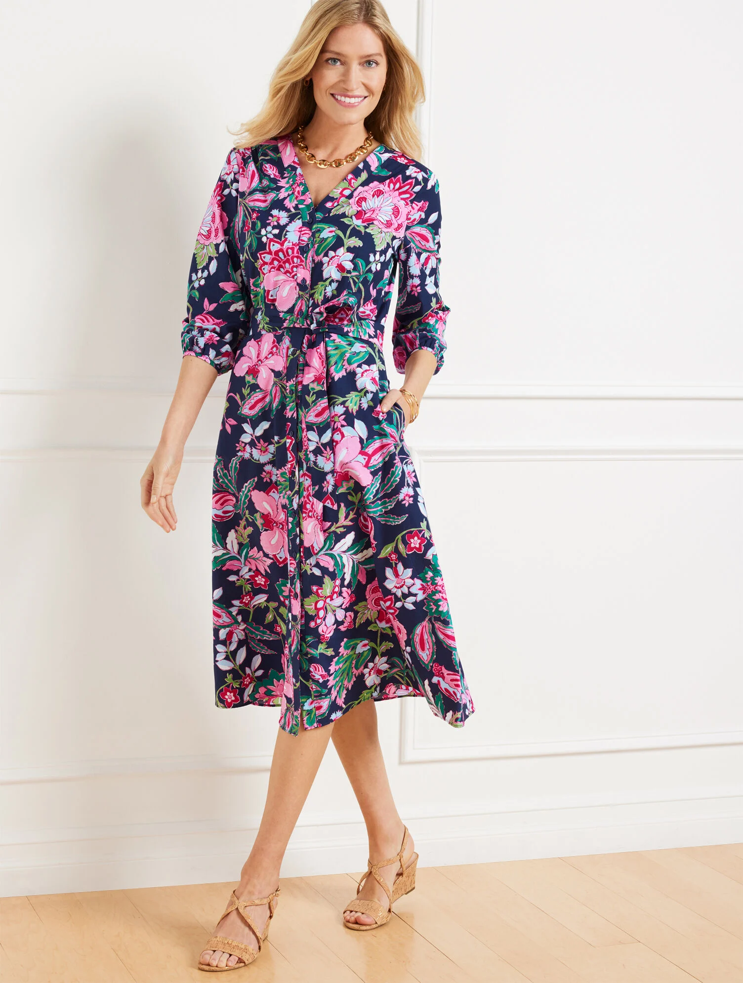 Modern Poplin Puff Sleeve Shirtdress - Joyful Jacobean