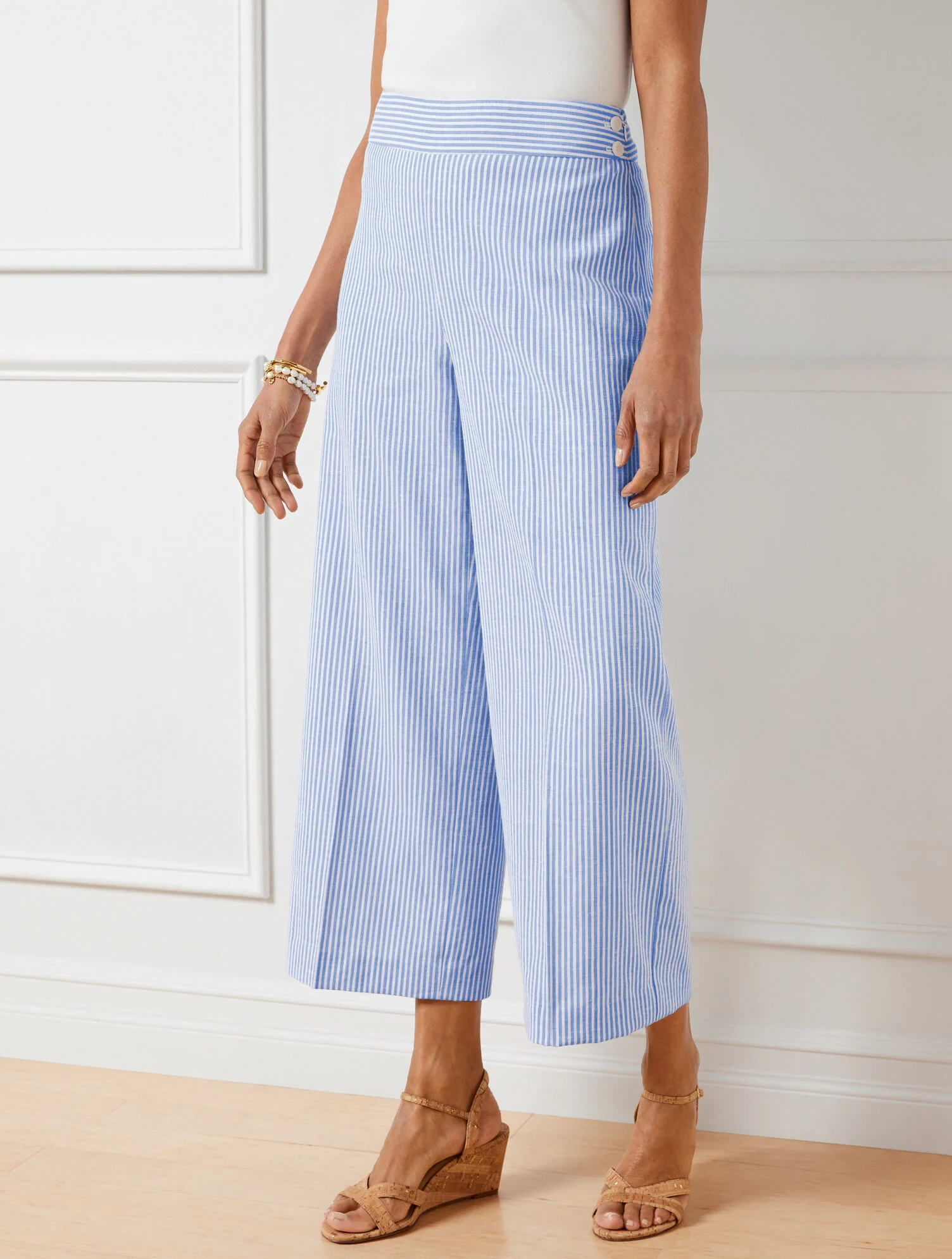 Linen Blend Wide Leg Crop Pants - Sunset Stripe