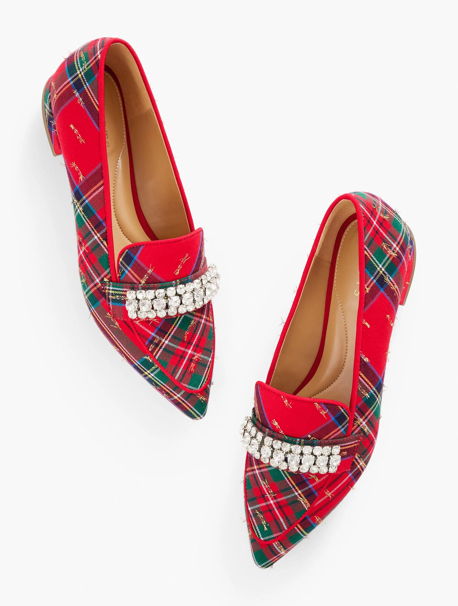 Scarlet Rhinestone Pointed Toe Loafers - Solstice Plaid