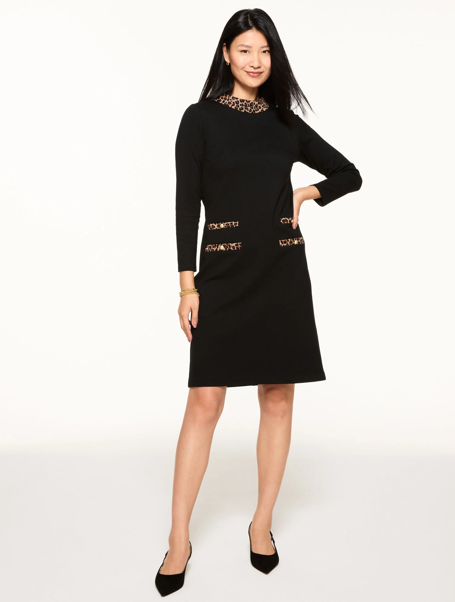 Leopard Trim A-Line Ponte Dress