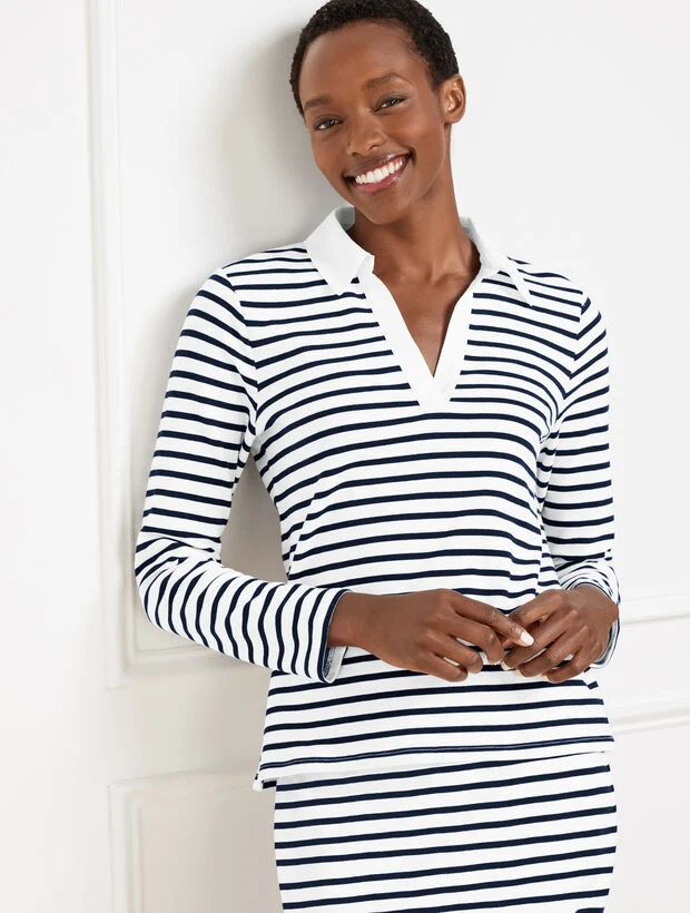 Seaside French Terry Stripe Johnny Collar Pullover