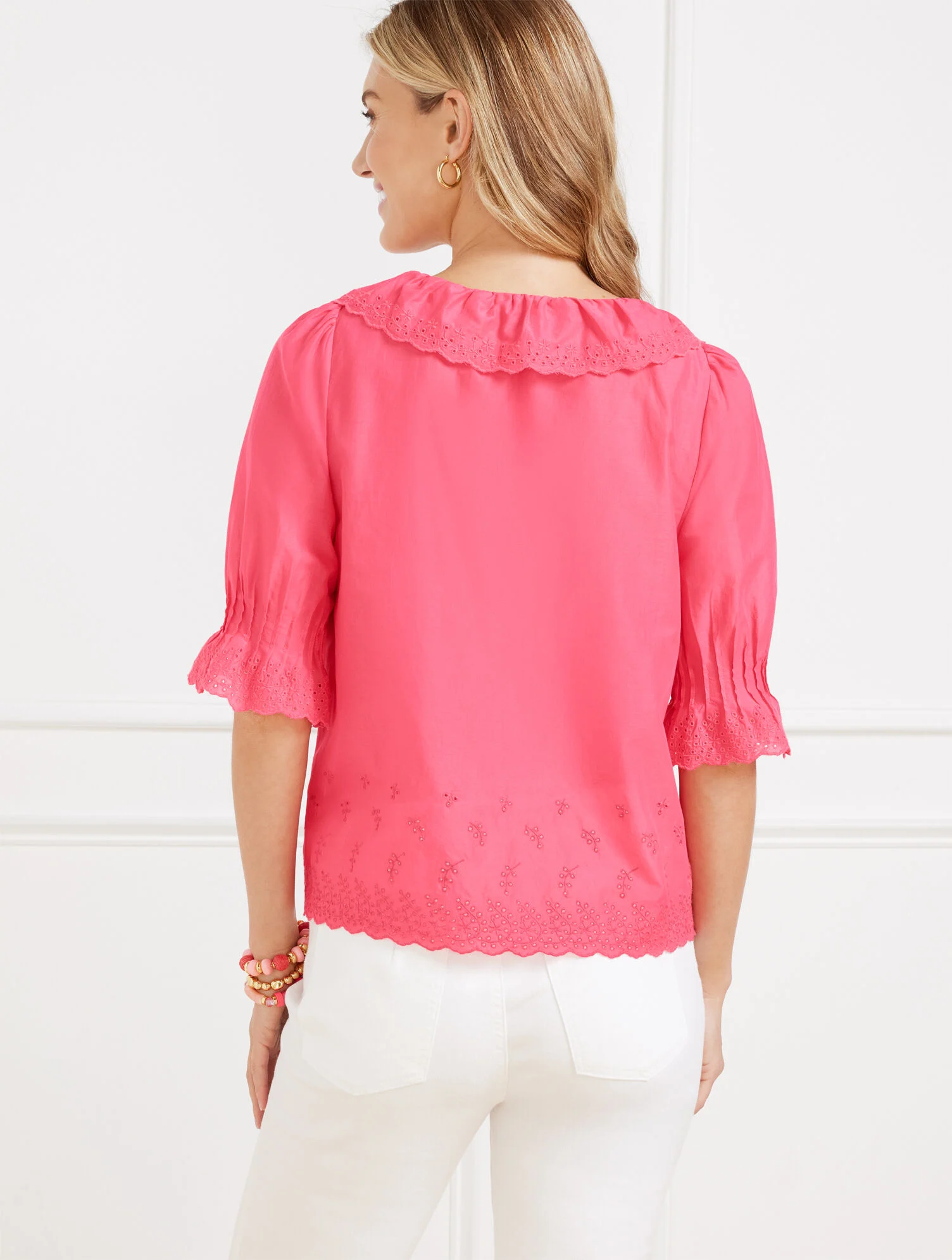 Embroidered Eyelet Ruffle Top