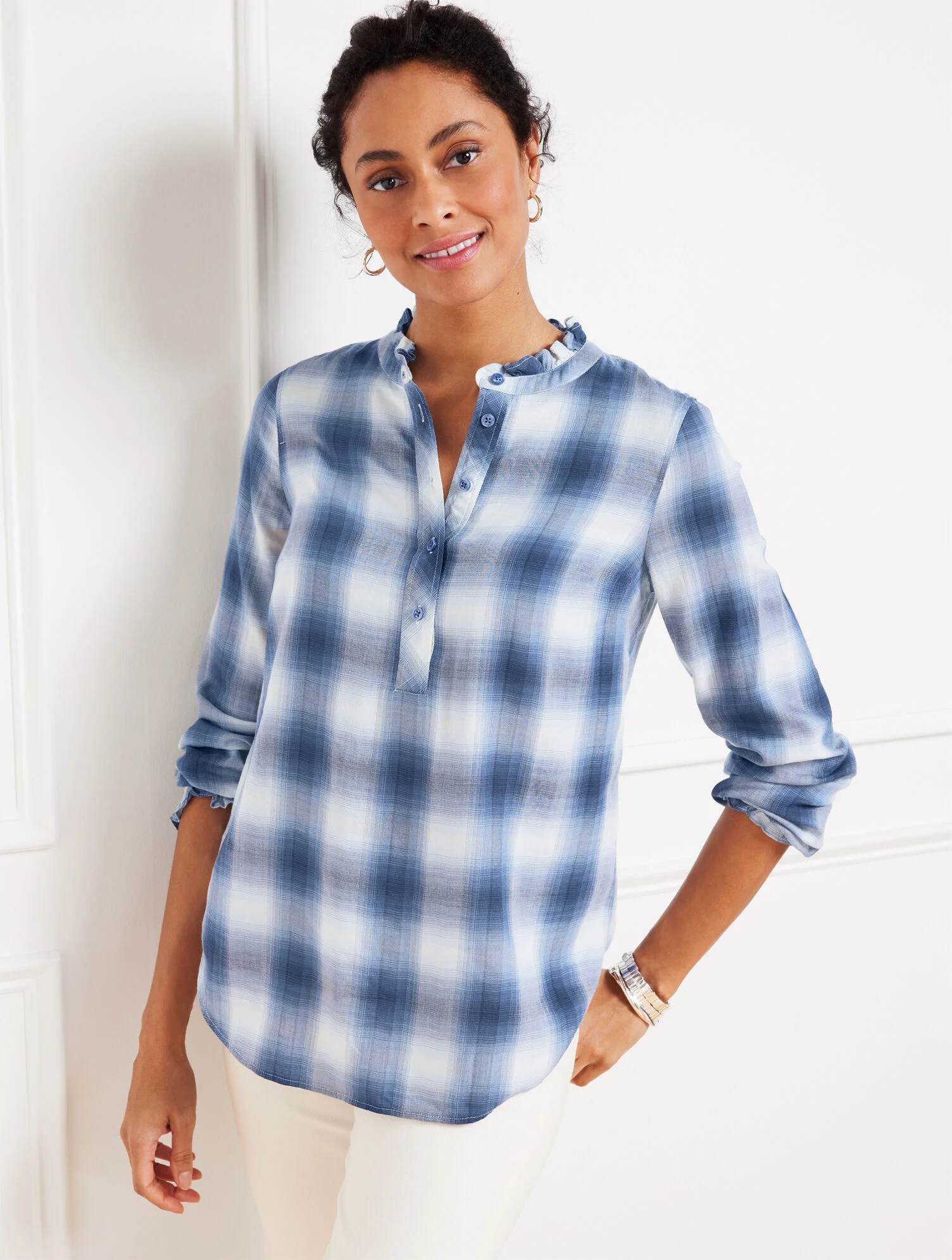 Ruffle Trim Popover - Sunrise Plaid