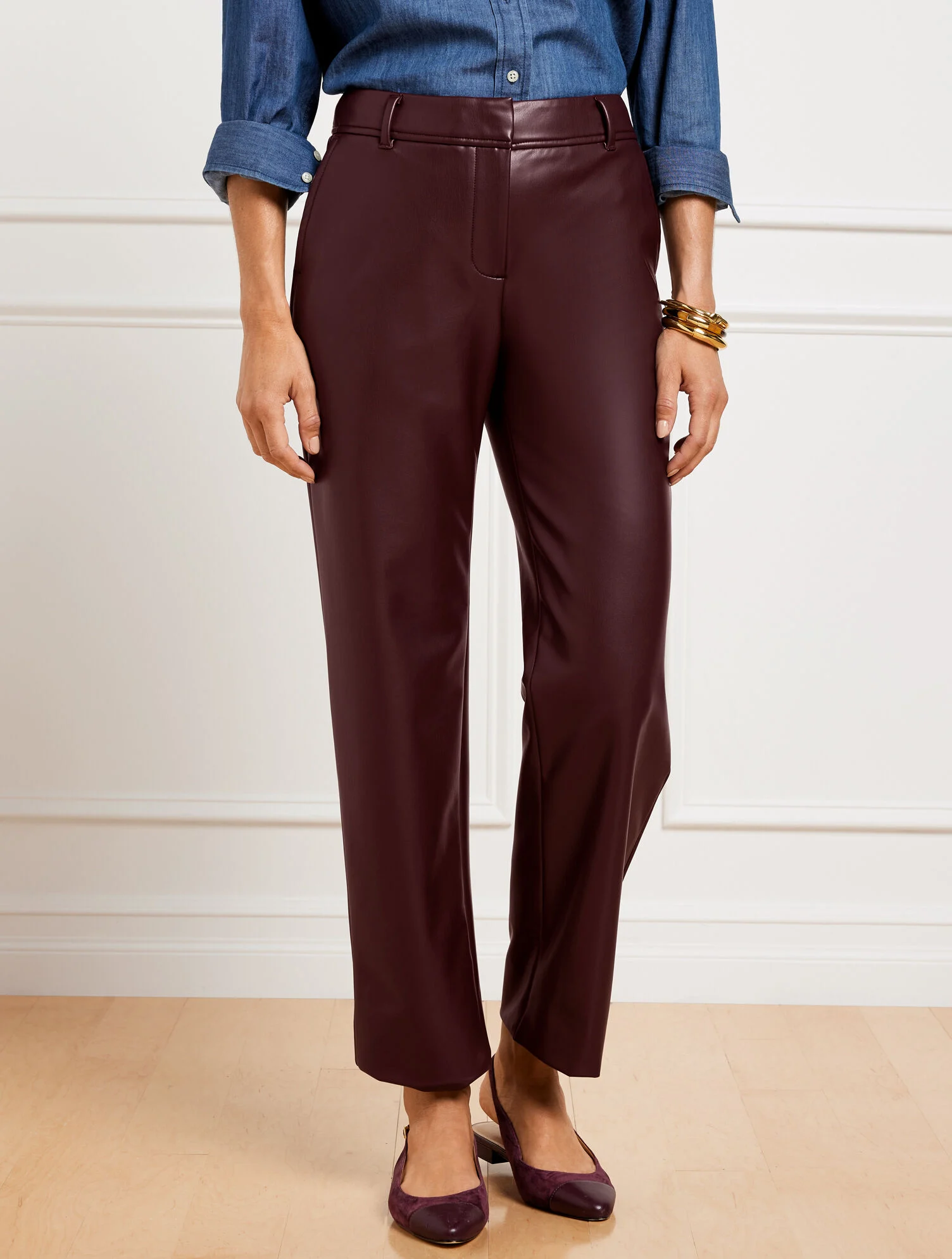 Faux Leather Straight Ankle Pants