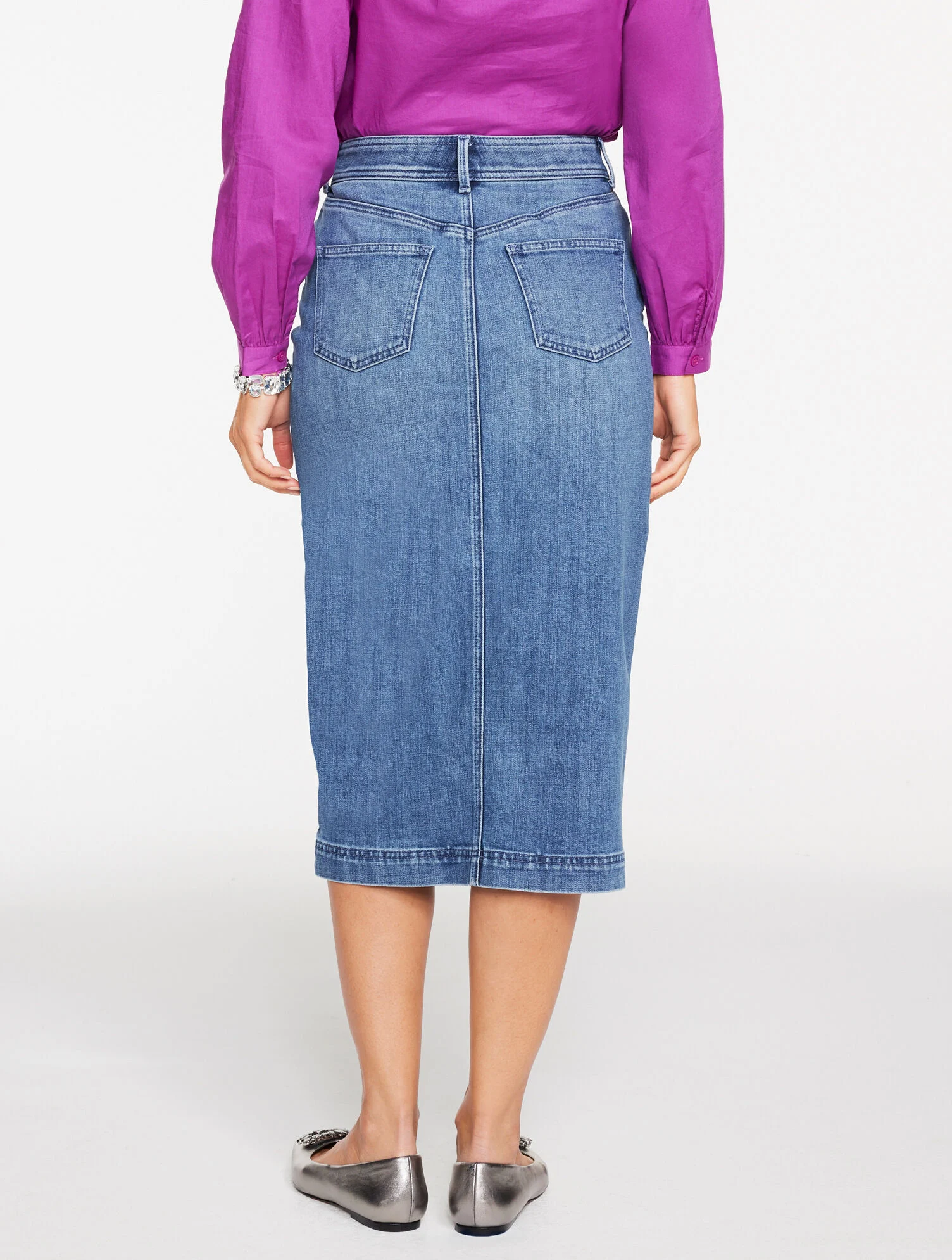 Embellished Denim Midi Skirt