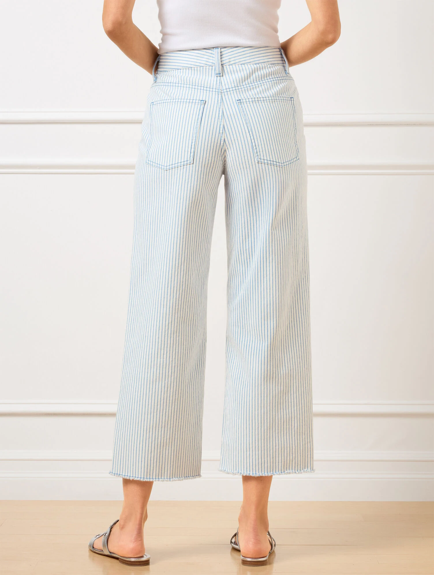 High Waist Wide Crop Jeans - Awning Stripe