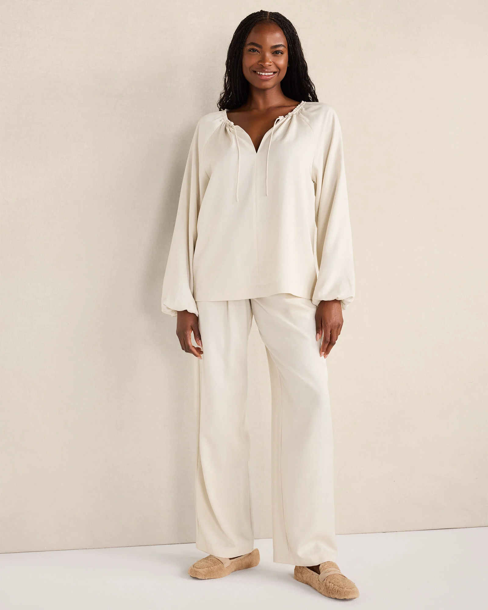 Washed Pleated Straight Leg Pants