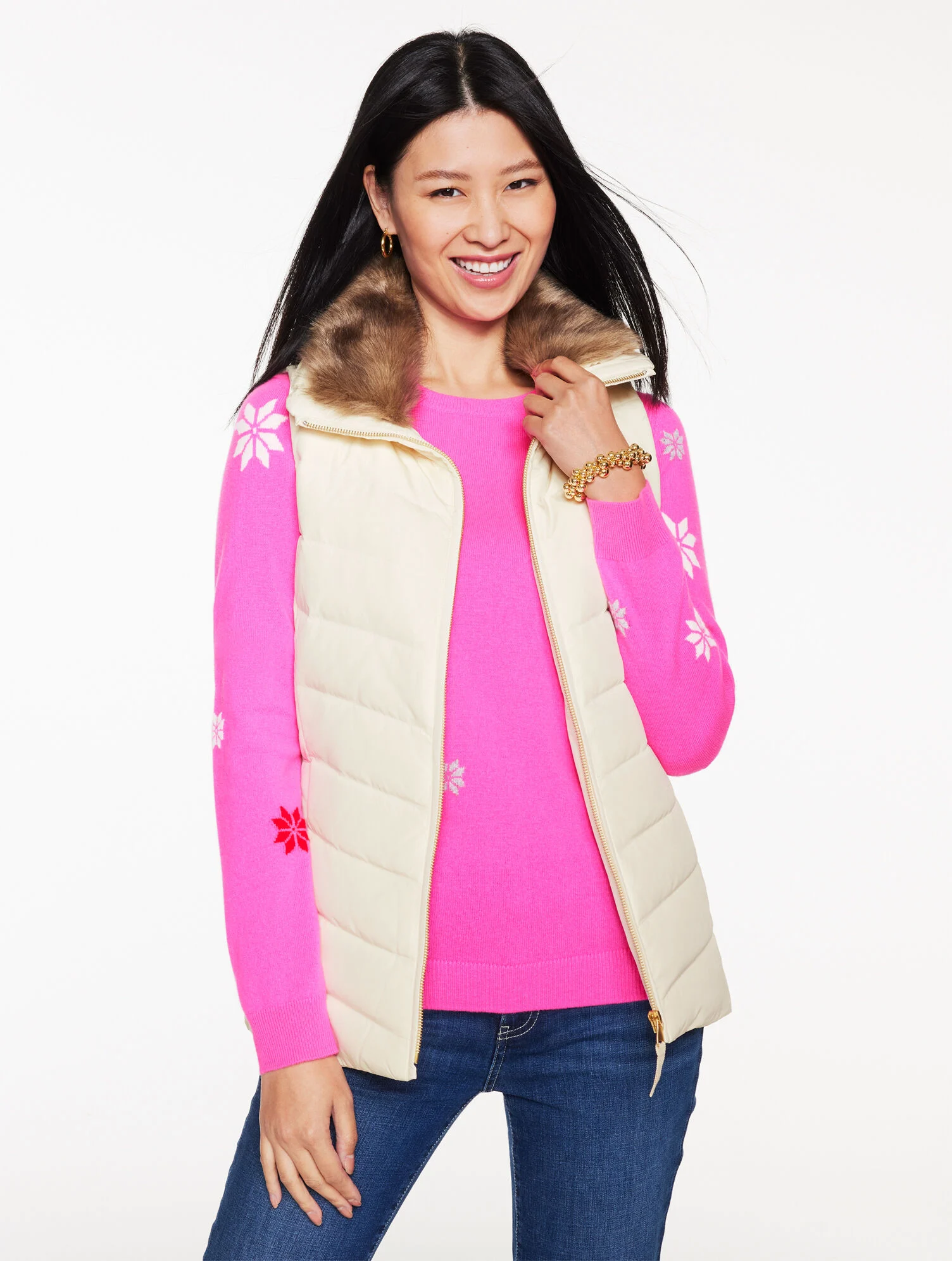 Faux Fur Collar Down Puffer Vest