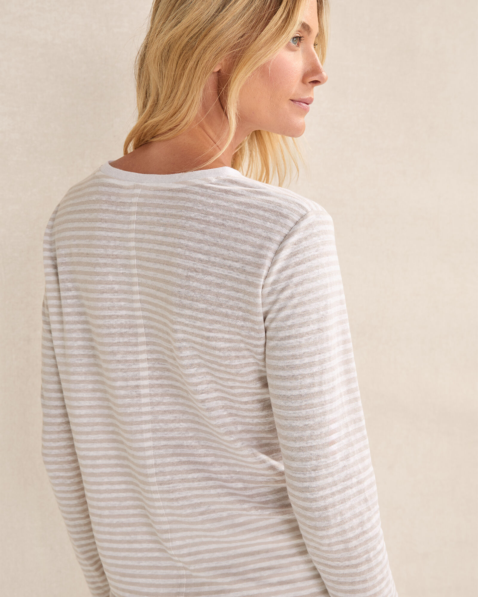 Linen Stripe Long Sleeve Crewneck Tee