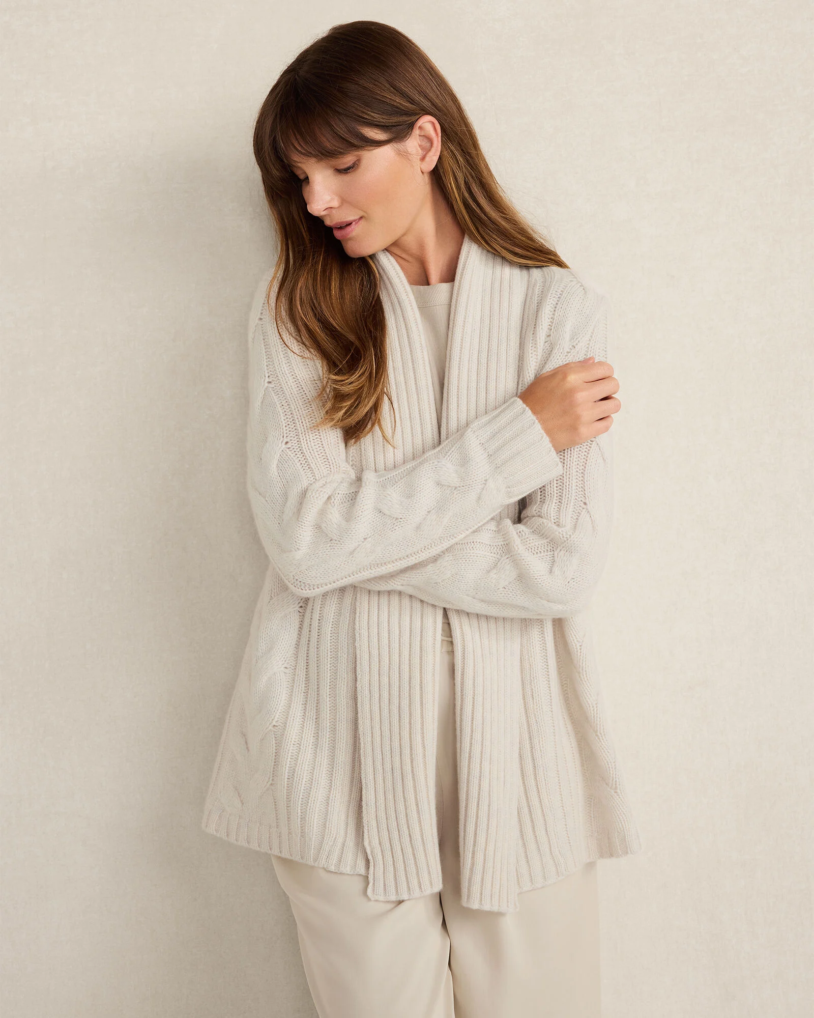 Cashmere Cable Open Front Cardigan
