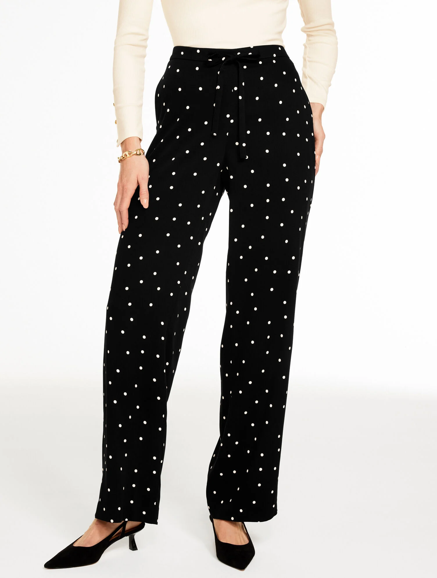 Wide Leg Pull-On Pants - Luminous Dots