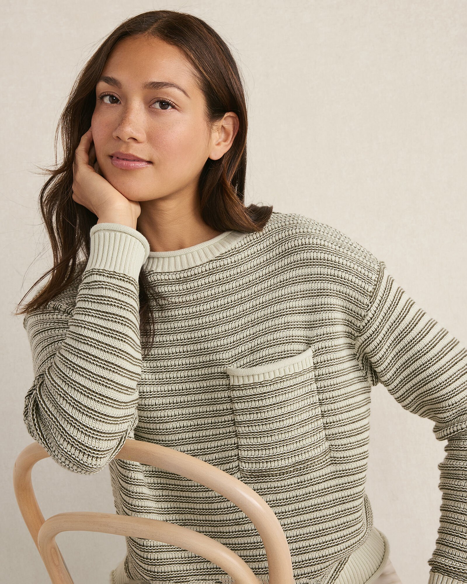 Organic Cotton Linear Stitch Crewneck Sweater