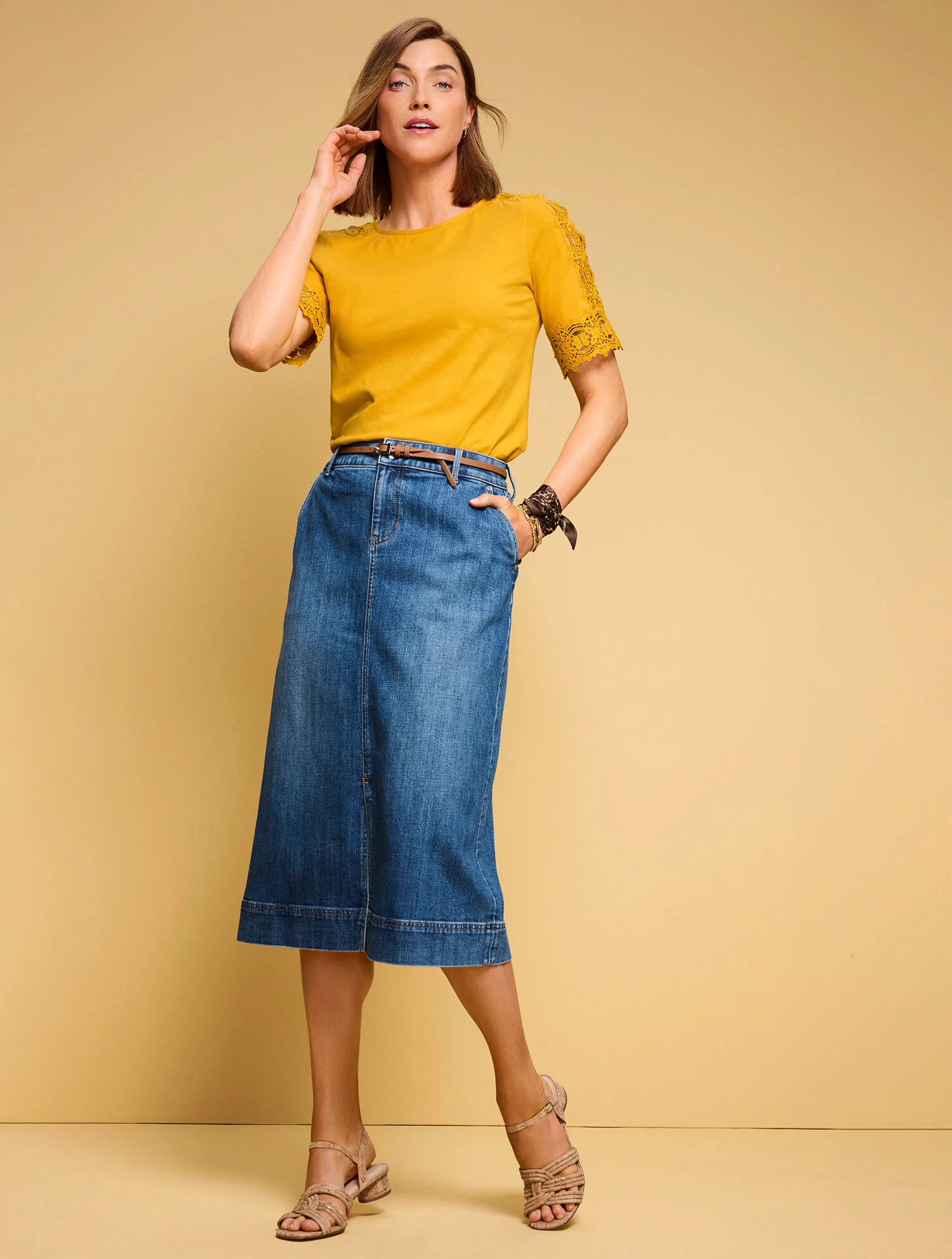Denim A-line Midi Skirt - Cardiff Wash