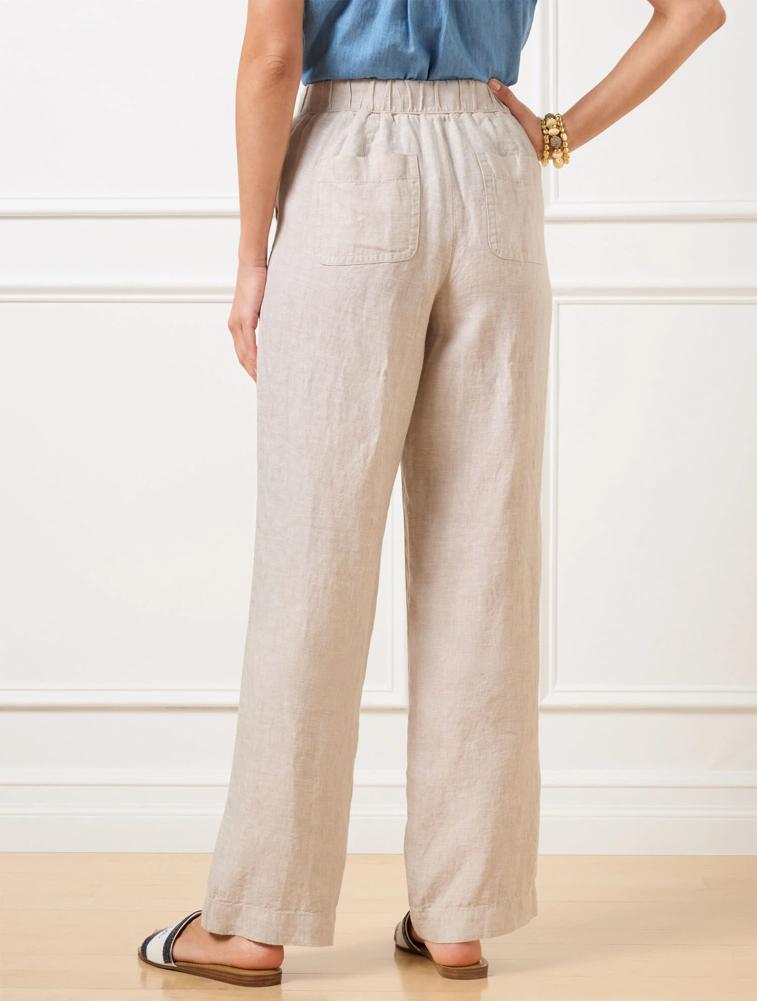 Wide Leg Washed Linen Pants - Cross-Dyed