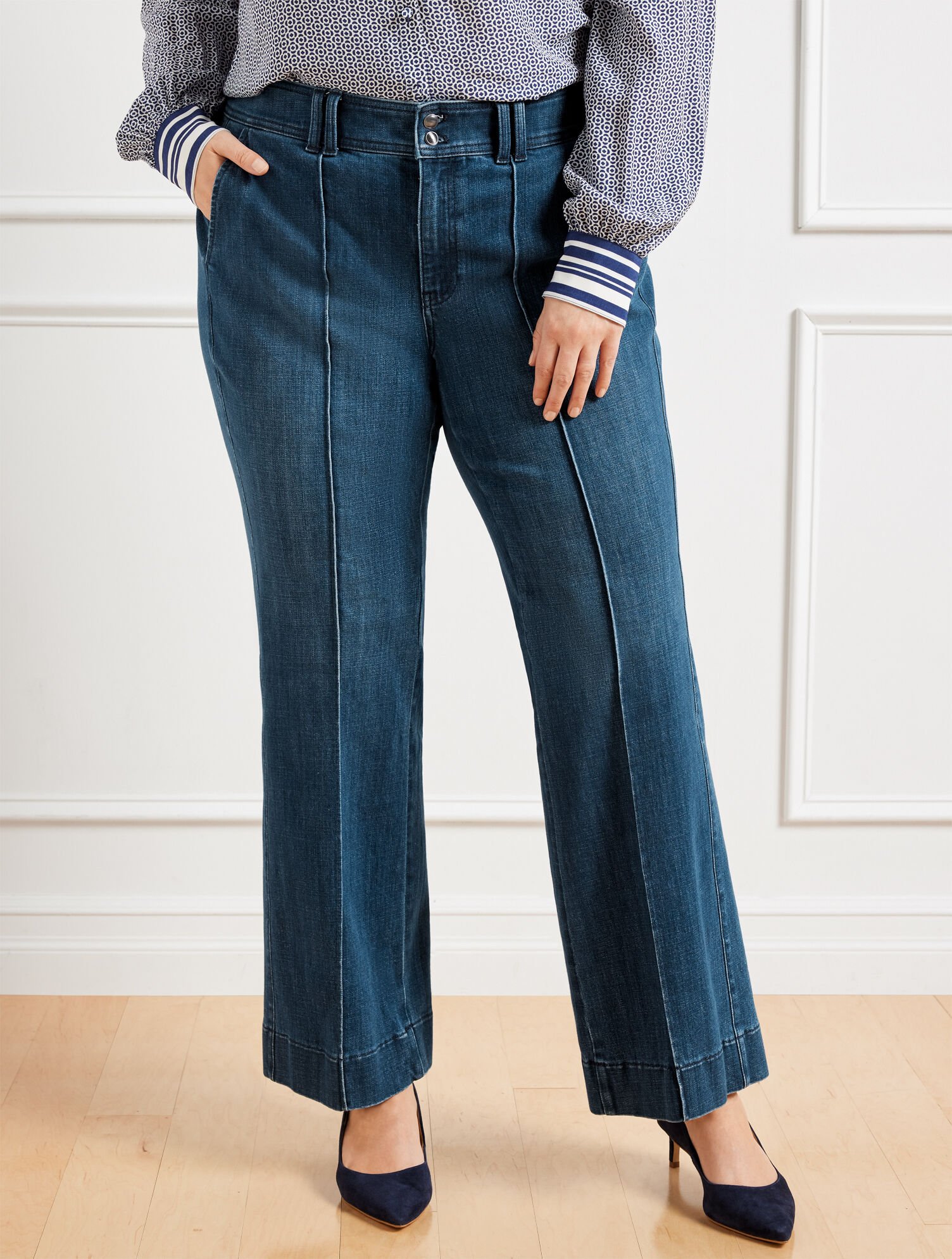 Flare Leg Pintuck Jeans - Lapis Wash